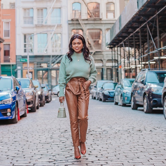 Lucy Paris Vegan Brown Leather Trousers 